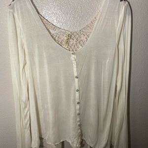 Free people cream and lace back button up